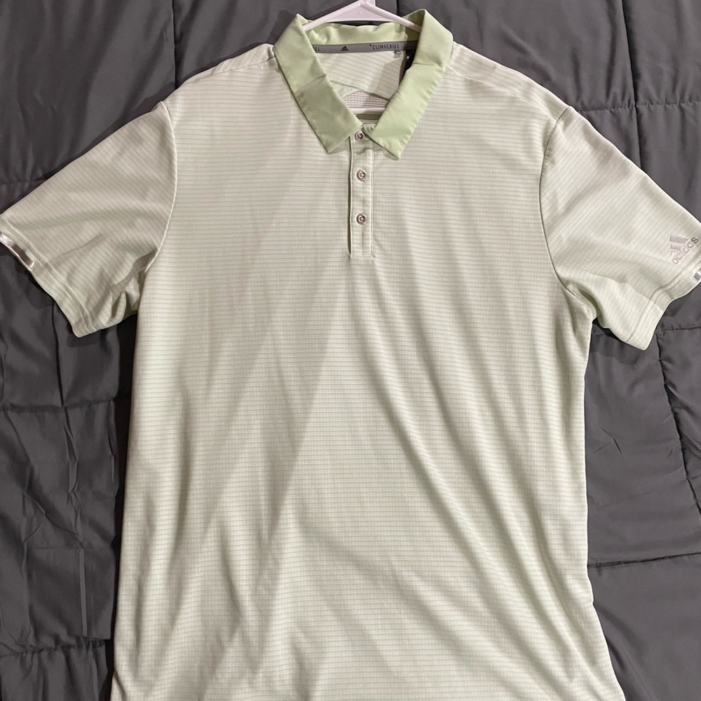 Adidas Green & White striped golf polo, XL.